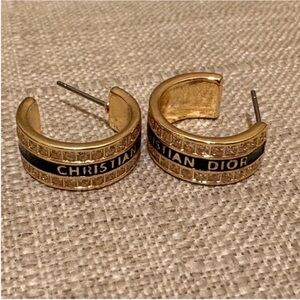 Christian Dior Gold & Black Hoop Earrings